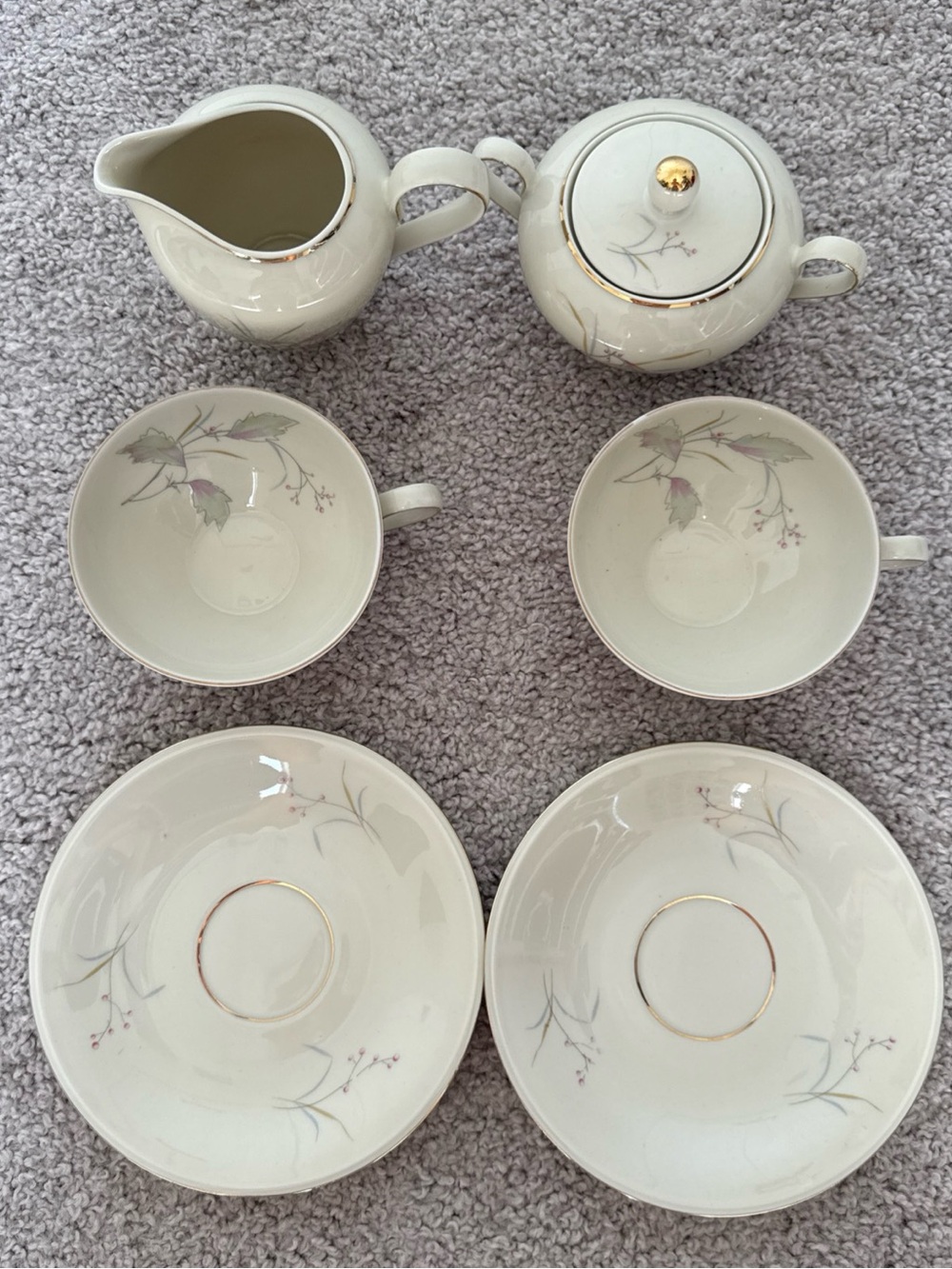 Mitterteich Bavaria Vintage Porcelain Tea Set 2 Cups 2 Saucers Sugar CupMilk Jug
